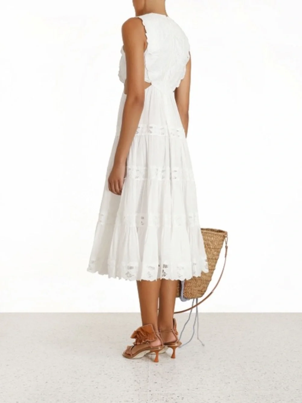 Zimmermann Cassia White Sleeveless Cutout Midi Dress - Size 2 = US 6/8